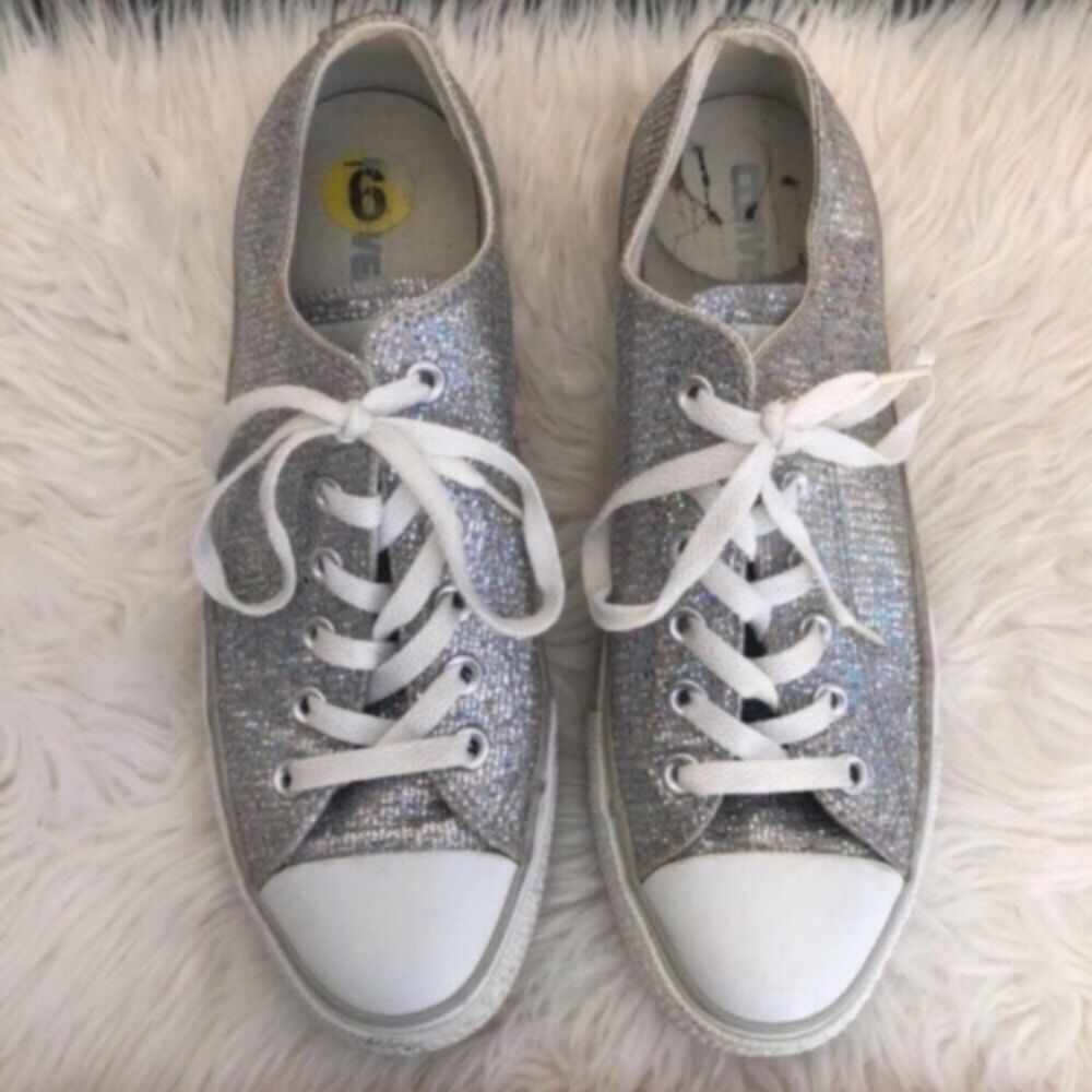 Converse Silver Holographic Glitter Low Sneakers